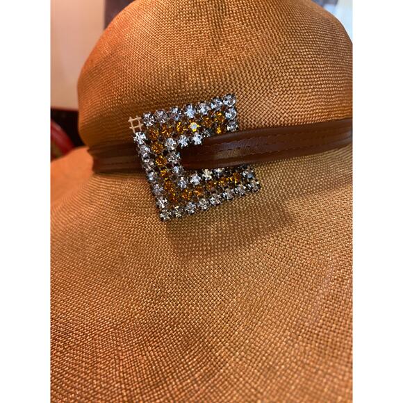 vintage 1960s wide brim straw hat Mr John natural 40s style cartwheel 60s summer - Picture 4 of 12